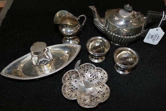 Group of silver including a inkstand, Batchelor teapot, mug, jug etc